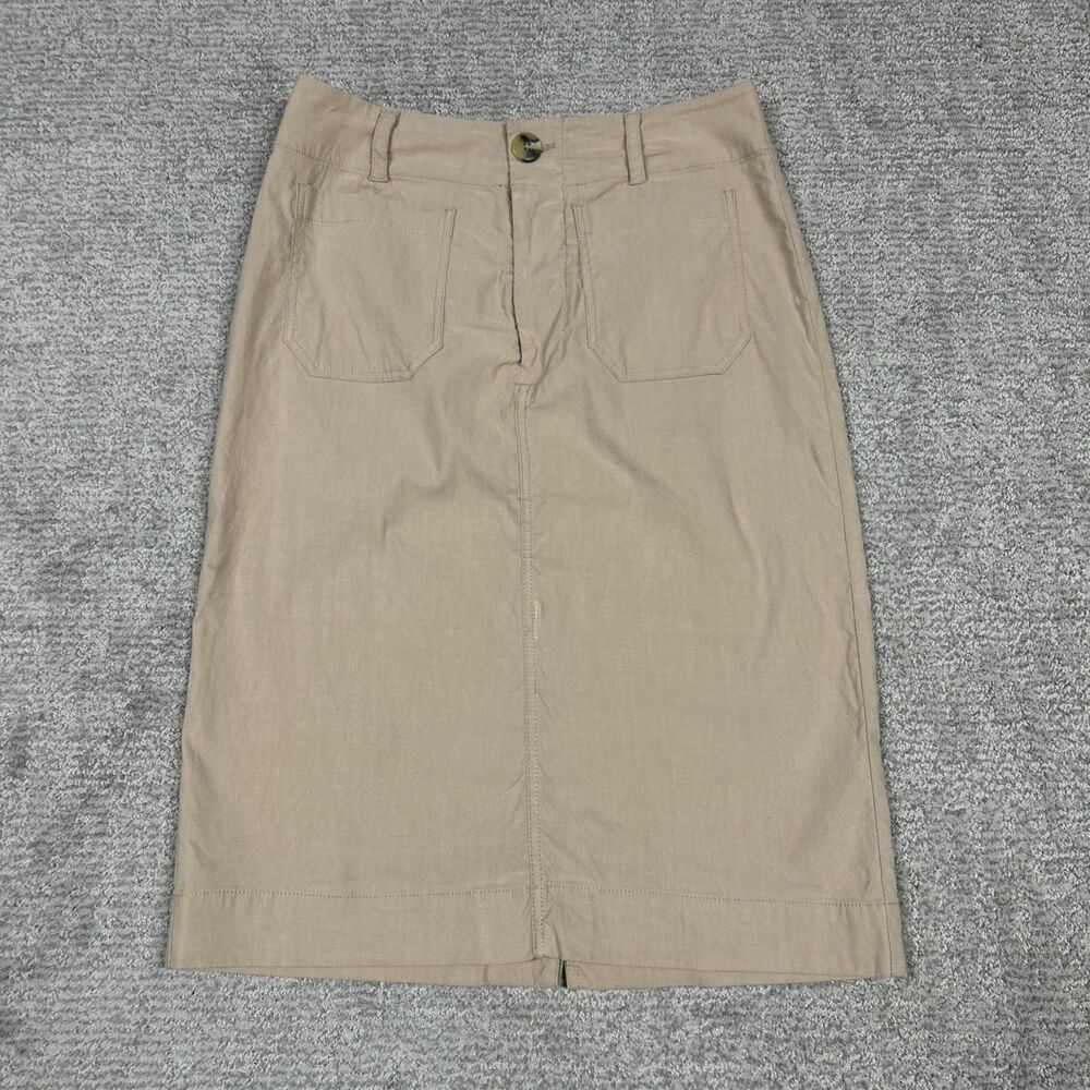Maeve Anthro Colette Skirt Womens Small Warm Wheat Tan Pockets Midi Stretch